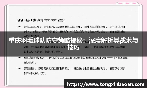 重庆羽毛球队防守策略揭秘：深度解析其战术与技巧